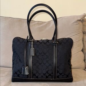 Vintage Coach Black Duffel Bag with Leather Trim